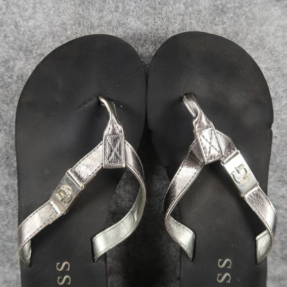 Guess Shoes Womens 7 Platform Sandals Flip Flop Wedge Casual Slip On Metallic - Picture 7 of 10